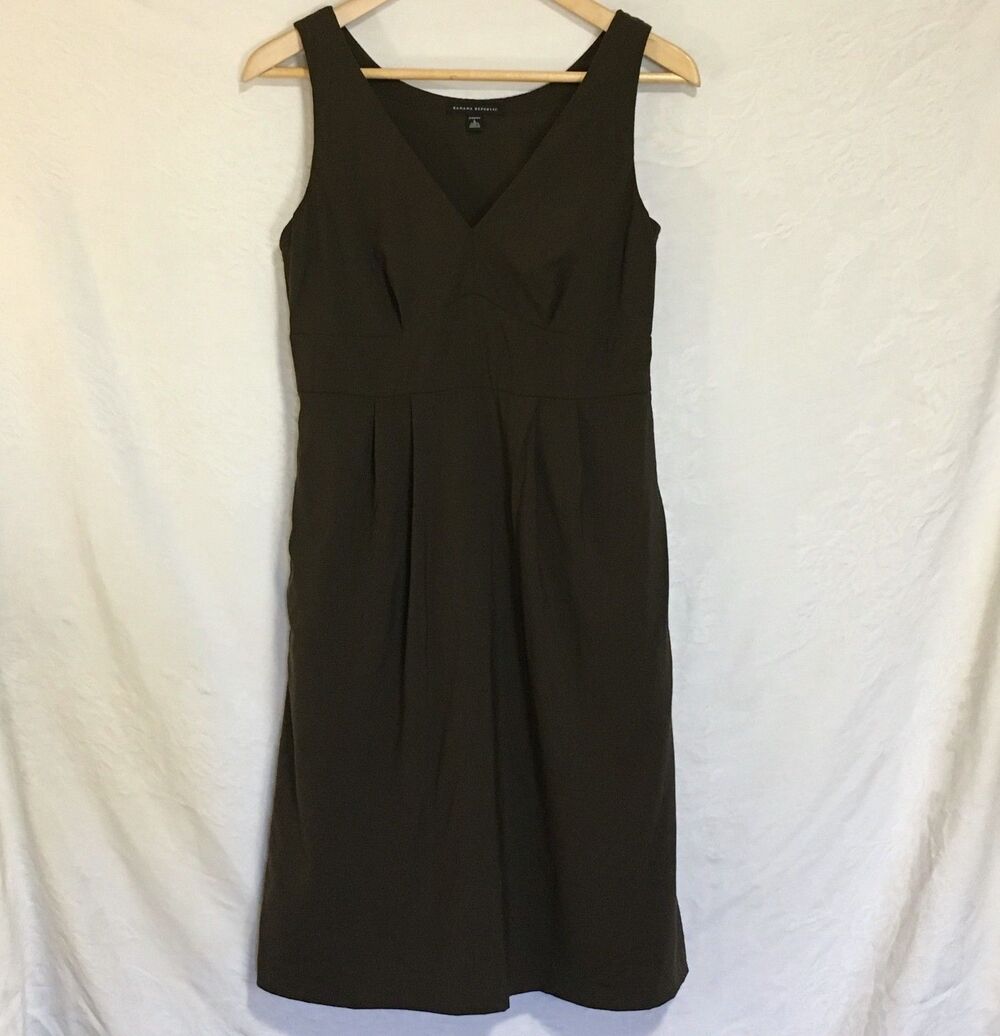 Banana Republic Brown Wool Blend Sheath Dress Size 6 V-Neck Sleeveless Preppy